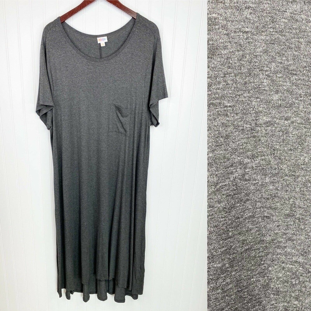 LuLaRoe Carly Dress 3XL Heather Solid Dark Gray T-shirt Swing High-Low